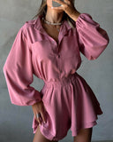 Long Sleeve Strechy Waist A Line Romper Casual Pockets Design Short Jumpsuit