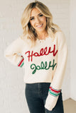 Beige Tinsel Holly Jolly Graphic Classic Sweater