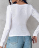 U Neck Long Sleeve Built In Bra Shirt Casual Seamless Slim Fit Top