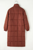 Coffee Quilted Puffer Stand Neck Zipped Mid-length Coat