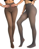 2 Pack High Waist Fleece Lined Tights Fake Translucent Thermal Pantyhose Leggings