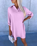 Roll Up Sleeve Casual Shirt Dress