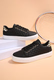 Black Color Contrast Quilted Lace-up Sneakers