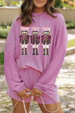 Phalaenopsis Sequin Nutcracker Patched Long Sleeve Corded Christmas Shorts Set