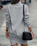 High Neck Long Sleeve Casual Sweatshirt Dress