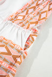 Orange Geometric Print Ruffle Tiered Button V Neck Dress