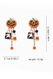 Orange Halloween Rhinestone Pumpkin Ghost Tassel Earrings