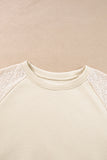 Parchment Eyelet Knit Patchwork Raglan Sleeve Pullover Top