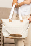 White Quilted Patchwork Large Tote Bag and Clutch 2pcs Set