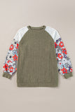 Vineyard Green Plus Size Textured Floral Patchwork Raglan Sleeve Blouse