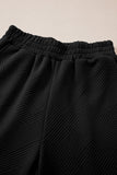 Black Solid Textured Collared V Neck Top and Wide Leg Pants Set