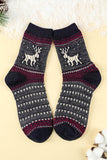 Blackish Green 5 Pairs/Set Christmas Reindeer Soft Crew Socks