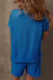 Bluing Solid Textured Crew Neck Short Set