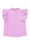Bright Pink Solid Color Scalloped Ruffle Sleeve Top