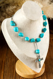 Peacock Blue Turquoise Cross Pendant Necklace