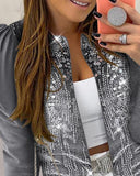 Velvet Open Front Puff Sleeve Contrast Sequin Coat