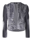 Velvet Open Front Puff Sleeve Contrast Sequin Coat