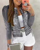 Velvet Open Front Puff Sleeve Contrast Sequin Coat
