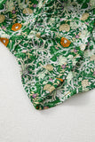 Green Flower Print Flutter Sleeve V Neck Sashed Ruffled Mini Dress