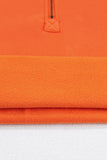 Orange Fleece Lined Half Zipper Kangaroo Pockets Loose Hoodie