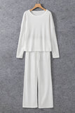White Textured Long Sleeve T Shirt and Pants Lounge Set