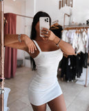 2PCS Bandeau Spaghetti Strap Sleeveless Bodycon Dress Sexy Slim Fit Mini Dress