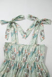 Gray Floral Knotted Strap Smocked Tiered Ruffle Mini Dress