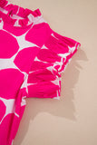 Rose Bubblegum Pattern Frilled Collar Flutter Sleeve Top