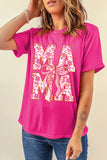Rose Red Floral MAMA Lettering Bow Print T Shirt
