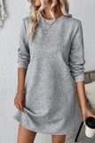 Apricot Solid Color Textured Long Sleeve Shift Dress