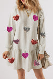 White Shiny Heart-shape Ruffled Knit Mini Dress