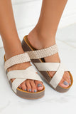 Beige Braided Detail Criss Cross Platform Slippers