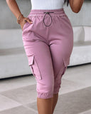 Side Pockets Drawstring Waist Cropped Cargo Pants