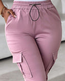 Side Pockets Drawstring Waist Cropped Cargo Pants