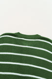 Green Stripe Henley Buttoned Placket Drop Shoulder Bracelet Sleeve Knit Sweater Tee