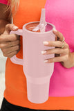 Light Pink Frosted Stainless Handle Large Vacuum Cup with Straw 40oz