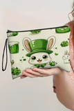 Green St Patricks Pattern Print Zipper Wristlet Canvas Makeup Bag