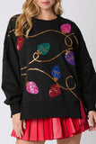 Pink Bright Christmas Lights Sequined Oversized Sweatshirt