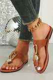 Thai Curry Rhinestone Decor Clip Toe Faux Leather Flat Slippers