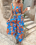 Tropical Print Wide Leg Jumpsuit