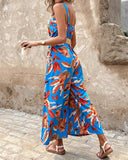 Tropical Print Wide Leg Jumpsuit