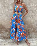 Tropical Print Wide Leg Jumpsuit