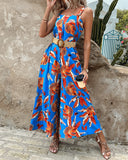 Tropical Print Wide Leg Jumpsuit