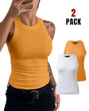 2 Pack Round Neck Thick Strap Racerback Ribbed Tank Slim Fit Tops without Bra Pads