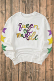 White Sequin queen of party Graphic Star Sleeve Pullover Sweatshirt