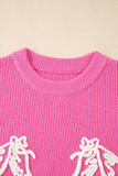 Bright Pink Western Horse Embroidered Round Neck Sweater Tee