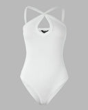 Plain Knit Sleeveless Halter Bodysuit