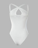 Plain Knit Sleeveless Halter Bodysuit