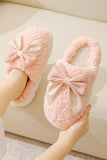 Pink Contrast Bowknot Applique Plush Winter Slippers