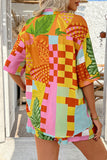 Red Vacation Printed Loose Shirt and Drawstring Shorts Set